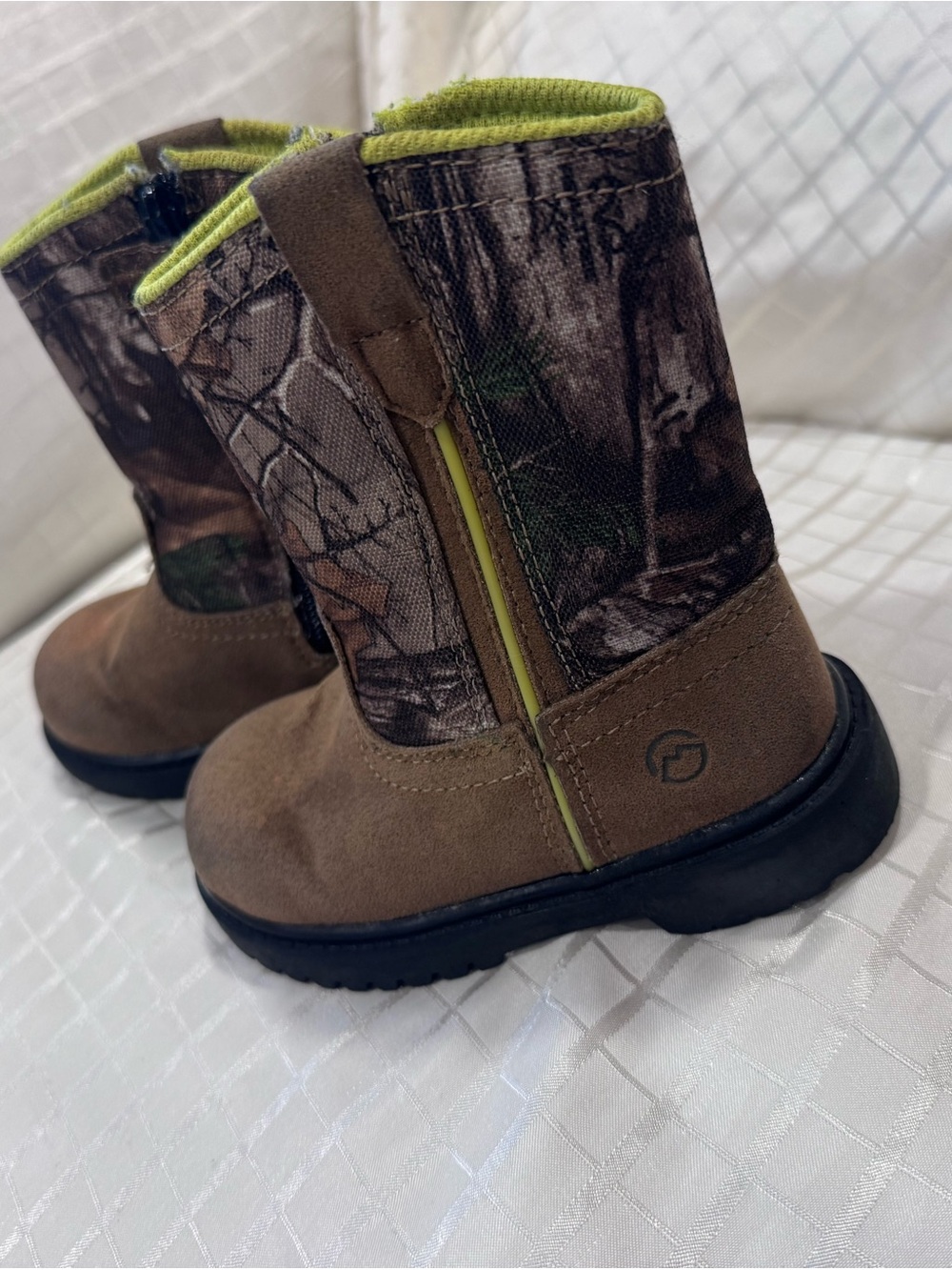 Magellan Outdoors Kids Brown Camo Boots with Lime Trim